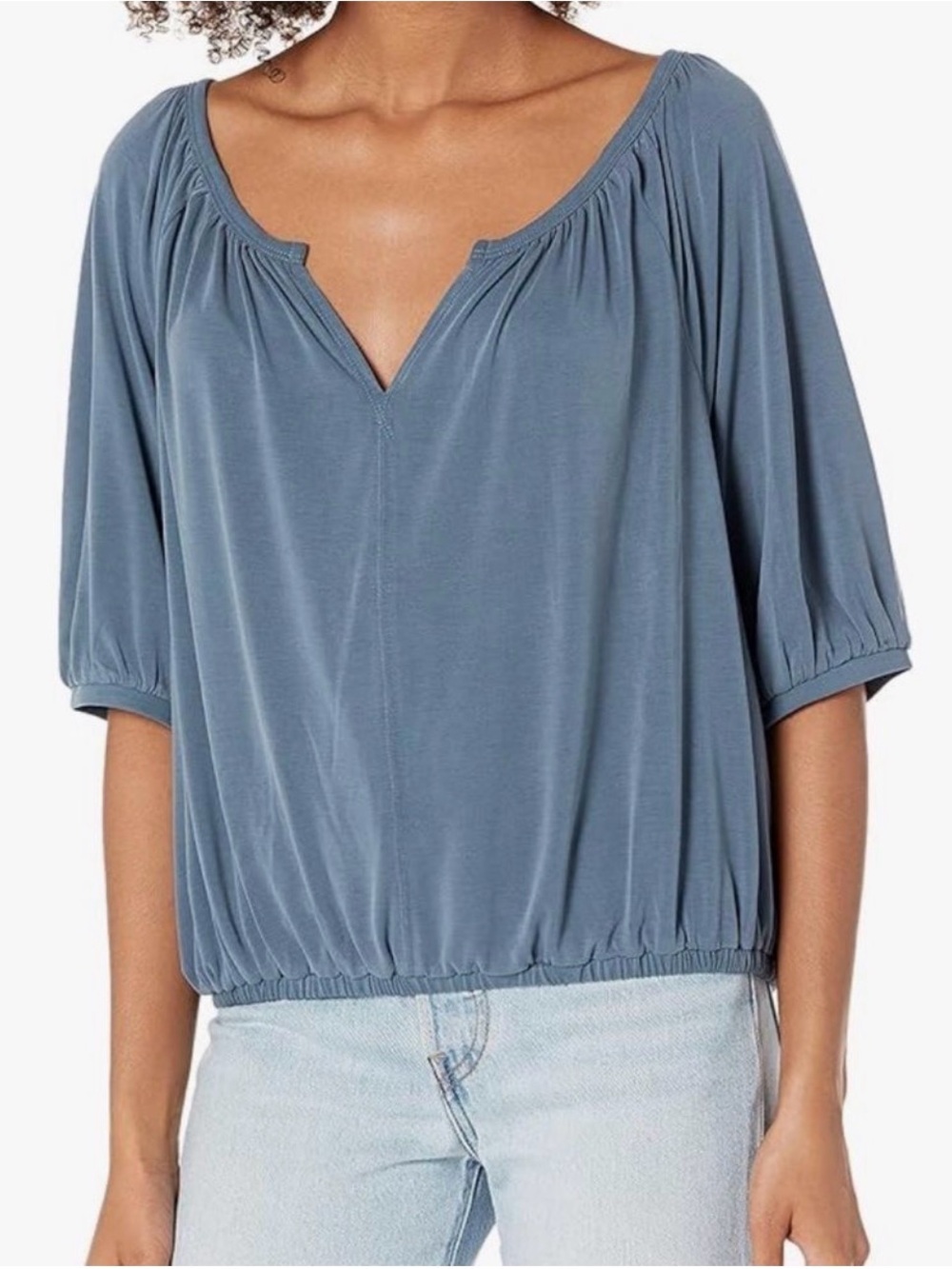Lucky Brand NWT Blue Peasant Blouse Balloon Sleeve Modal Top Size L - Picture 1 of 7
